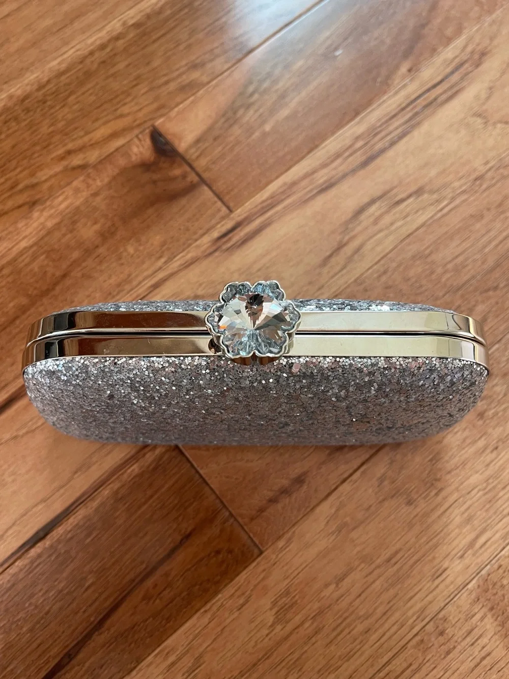Silver Glitter Rhinestone Crystal Clutch Evening Bag Chain Strap